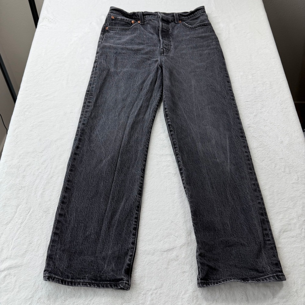 Levi's Ribcage Straight Jeans Womens‎ W32 L29 Black Good High Rise Denim